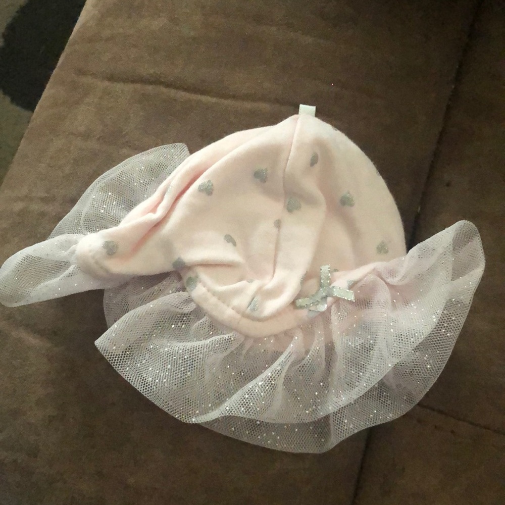 Adorable little pink with silver hearts hat